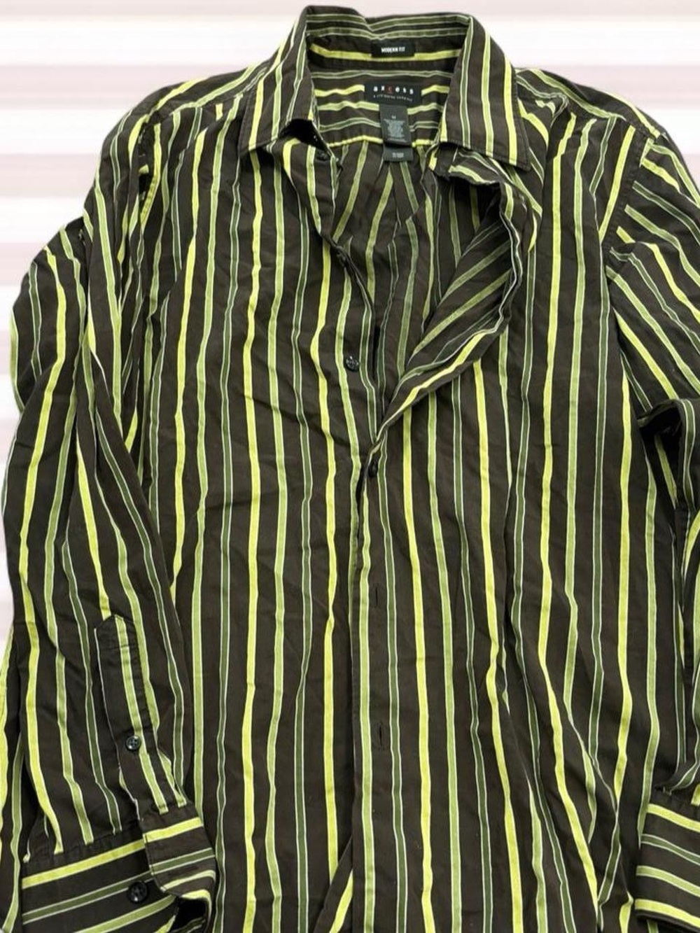 Axcess Black Button-Down Shirt with Lime Stripes